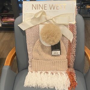 Nine West Tan and White Beanie & Scarf Set